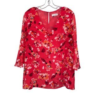 Calvin Klein Womens Floral Blouse 3/4 Bell Sleeve Pink/Multi Size Medium Lined